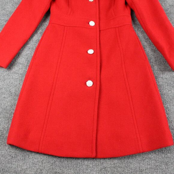 J Crew Coat Womens 00P Lady Day Jeweled Button Wood Blend Red Dress Long Peacoat - Picture 7 of 14